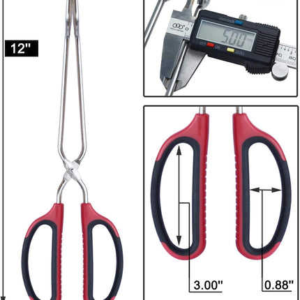 Stainless Steel Scissor Tongs with Comfort-Grip Handle 12-Inch, Set of 2.