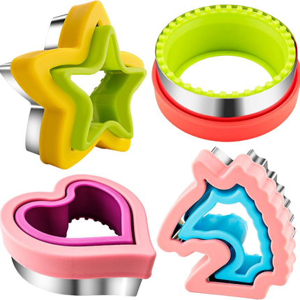 Sandwich Cutter and Sealer for Kids 4pcs Large Bread Decruster Sandwiches Cruster Maker Vegetable Fruit Cookies Food Cutter Shapes Set for Boys Girls Lunch Bento Box Unicorn Star Heart Round.
