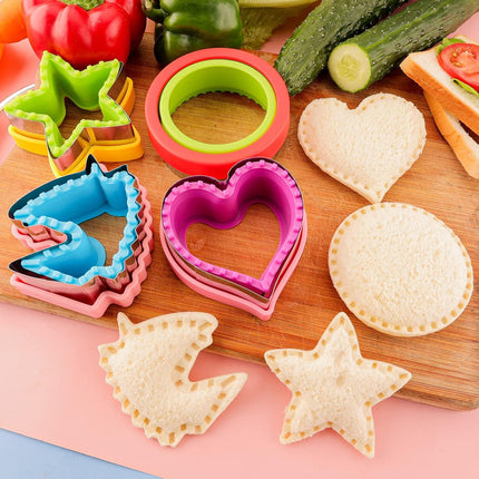 Sandwich Cutter and Sealer for Kids 4pcs Large Bread Decruster Sandwiches Cruster Maker Vegetable Fruit Cookies Food Cutter Shapes Set for Boys Girls Lunch Bento Box Unicorn Star Heart Round.