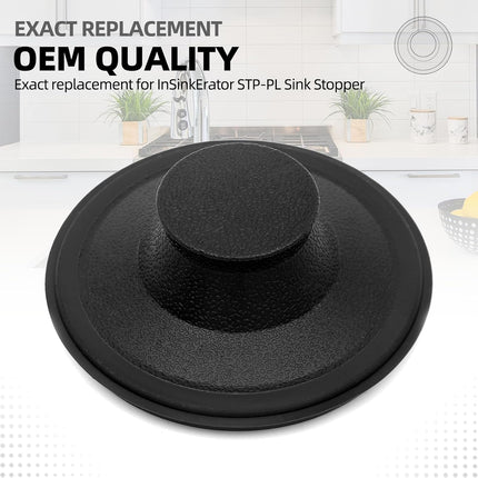 (2 Pack) Exact Replacement for InSinkErator STP-PL/STPPL Black Rubber Sink Stopper for Garbage Disposal – Compatible with Standard 3-1/2" Drains from Kohler, Waste King, Whirlpool, and More.