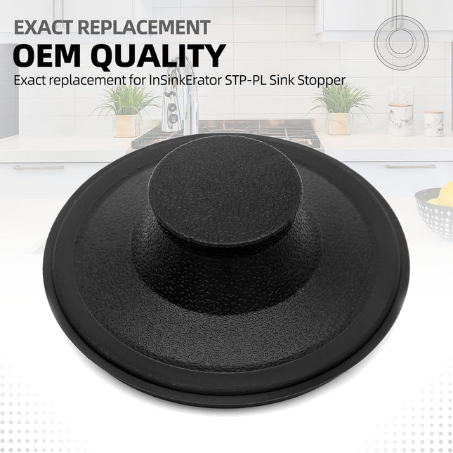 (2 Pack) Exact Replacement for InSinkErator STP-PL/STPPL Black Rubber Sink Stopper for Garbage Disposal – Compatible with Standard 3-1/2" Drains from Kohler, Waste King, Whirlpool, and More.