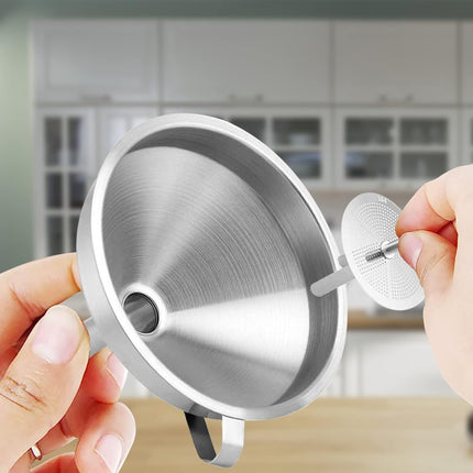 Stainless Steel Kitchen Funnel, 4.3-Inch Food Grade Metal Funnel with Strainer for Filling Bottles, Transferring Liquid, Oil, Juice, Milk.
