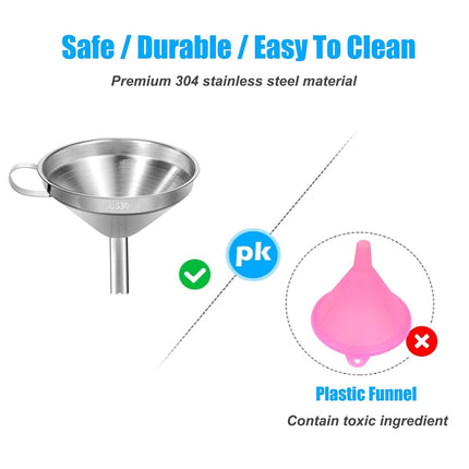 Stainless Steel Kitchen Funnel, 4.3-Inch Food Grade Metal Funnel with Strainer for Filling Bottles, Transferring Liquid, Oil, Juice, Milk.