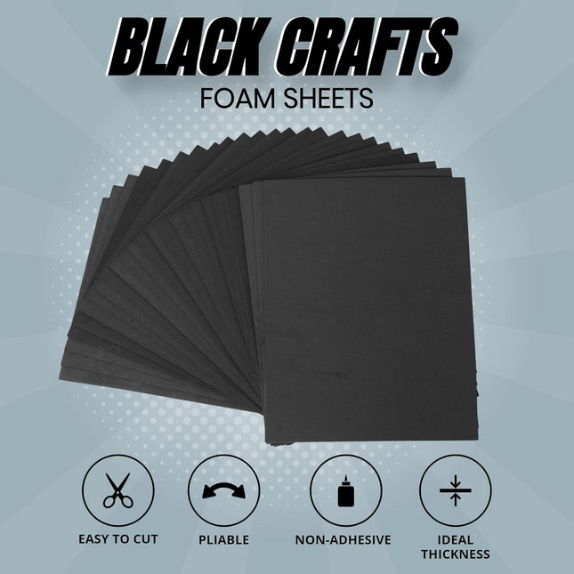 24 Ct Sheets Black EVA Cosplay Foam in 9” x 12’’ Sheets; High Density Thick Foam 85 kg/m³, 2mm (1/12”); Great for Costumes, Props, Armor, Masks, Arts and Crafts Projects.