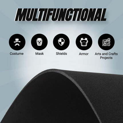 24 Ct Sheets Black EVA Cosplay Foam in 9” x 12’’ Sheets; High Density Thick Foam 85 kg/m³, 2mm (1/12”); Great for Costumes, Props, Armor, Masks, Arts and Crafts Projects.