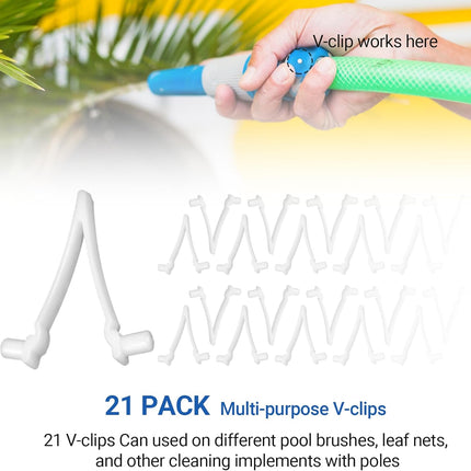 (21-Pack)  Replacement Pool V-Clips - Pool Brush Plastic Clips/Pool Pole Net Clips for Cleaning Pool Walls - Perfect for Pool Brushes, Skimmers, and Leaf Nets - Made from Heavy-Duty Plastic.