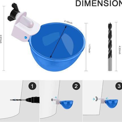 Professional Chicken Waterer Cups, 8 Packs Blue Large Chicken Water Feeder, Tee Fittings Poultry Waterer Suitable for Duck, Chicks, Goose, Turkey, Bunny and Bird with Mounting Hole Opener.