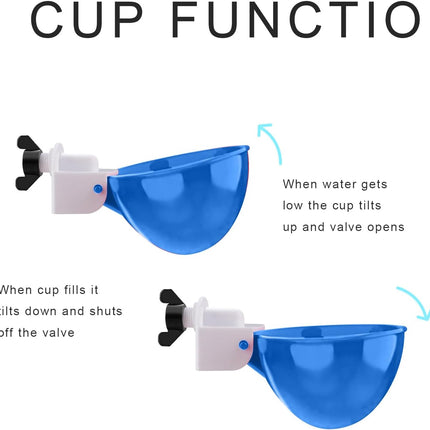 Professional Chicken Waterer Cups, 8 Packs Blue Large Chicken Water Feeder, Tee Fittings Poultry Waterer Suitable for Duck, Chicks, Goose, Turkey, Bunny and Bird with Mounting Hole Opener.