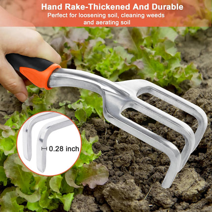 Garden Tools Set, 3 Pack Heavy Duty Gardening Tools Set Include Garden Shovel, Transplant Trowel and Hand Rake with Ergonomic Handle, Aluminum Alloy Lawn for Planting, Orange.