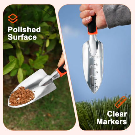 Garden Shovel Trowel Garden Tool Set, 2 Pack Heavy Duty Gardening Tools Set Include Wide Garden Trowel, Hand Shovel with Measurement Mark, Small Shovels for Gardening Digging Planting Transplanting.