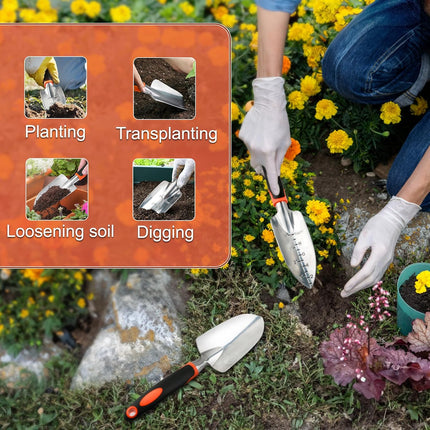 Garden Shovel Trowel Garden Tool Set, 2 Pack Heavy Duty Gardening Tools Set Include Wide Garden Trowel, Hand Shovel with Measurement Mark, Small Shovels for Gardening Digging Planting Transplanting.