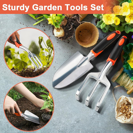 Garden Tool Set, 2 Pack Heavy Duty Gardening Tools Set Include Garden Shovel and Hand Rake Claw Tool with Ergonomic Handle, Small Gardening Hand Tools for Digging Weeding Planting Transplanting.