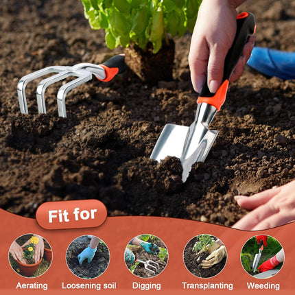 Garden Tool Set, 2 Pack Heavy Duty Gardening Tools Set Include Garden Shovel and Hand Rake Claw Tool with Ergonomic Handle, Small Gardening Hand Tools for Digging Weeding Planting Transplanting.
