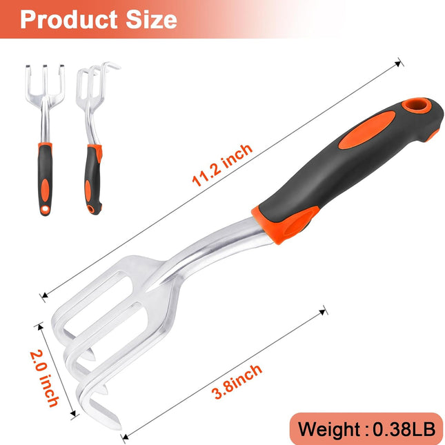 Hand Rake Garden Tool, Heavy Duty Hand Cultivators for Gardening + Garden Shovel Trowel Garden Tool with Measurement Mark.