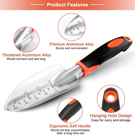 Hand Rake Garden Tool, Heavy Duty Hand Cultivators for Gardening + Garden Shovel Trowel Garden Tool with Measurement Mark.