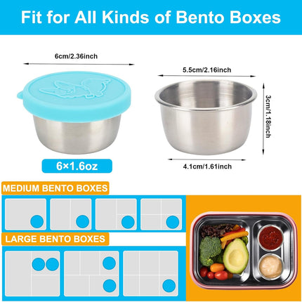 Salad Containers For Lunch To Go, 6x1.6 Oz Stainless Steel Condiment Containers With Lids, Leakproof Sauce Cups for Dipping, Salad Dressing, Meal Prep.