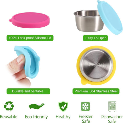 Salad Containers For Lunch To Go, 6x1.6 Oz Stainless Steel Condiment Containers With Lids, Leakproof Sauce Cups for Dipping, Salad Dressing, Meal Prep.