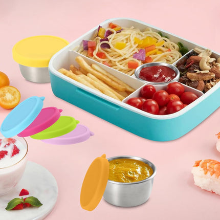 Salad Containers For Lunch To Go, 6x1.6 Oz Stainless Steel Condiment Containers With Lids, Leakproof Sauce Cups for Dipping, Salad Dressing, Meal Prep.