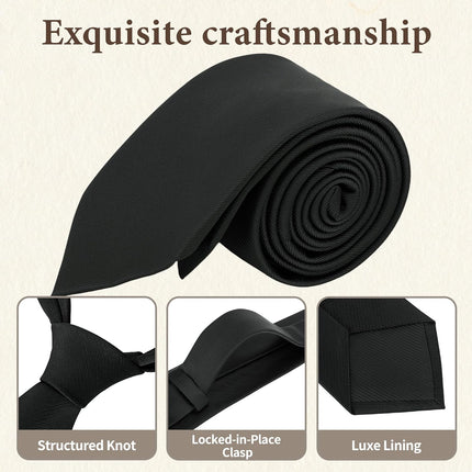 Ties for Men, Solid Color Neckties, Mens Black Tie, Neck Ties Formal for Wedding, Business, Party.