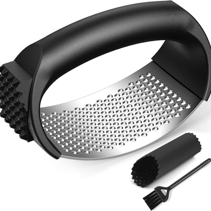Garlic Press Rocker Set with Garlic Peeler & Cleaning Brush,Stainless Steel Garlic Mincer Crusher,Easy Kitchen Gadget for Effortless Smashing,Kitchen Essentials,Home and Kitchen Utensils Accessories.