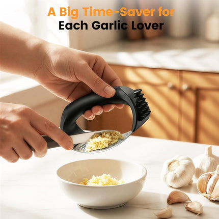 Garlic Press Rocker Set with Garlic Peeler & Cleaning Brush,Stainless Steel Garlic Mincer Crusher,Easy Kitchen Gadget for Effortless Smashing,Kitchen Essentials,Home and Kitchen Utensils Accessories.