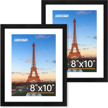 8x10 Picture Frame Set of 2, Photo Frame with HD Plexiglass, Display Pictures 5x7 with Mat or 8x10 Without Mat Multi Picture Frames Collage for Tabletop or Wall Display, Black.