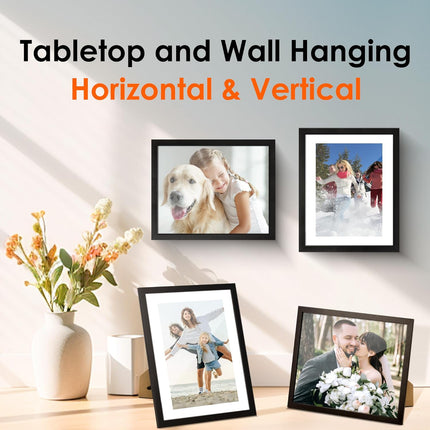 8x10 Picture Frame Set of 2, Photo Frame with HD Plexiglass, Display Pictures 5x7 with Mat or 8x10 Without Mat Multi Picture Frames Collage for Tabletop or Wall Display, Black.