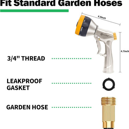 Garden Nozzle Sprayer, High Pressure Spray Nozzle, 100% Metal Water Hose Nozzle, 7 Patterns Watering Nozzle, Heavy Duty Sprayer Garden Nozzle for Watering Plants & Lawns, Washing Cars & Pets.