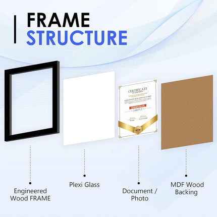 8.5x11 Diploma Frame, Black Picture Frame With Clear Plexiglass, 2 Pack Certificate for Wall Display, Document Frame, High School Diploma.