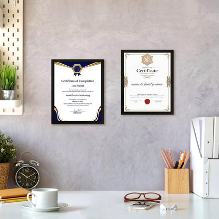 8.5x11 Diploma Frame, Black Picture Frame With Clear Plexiglass, 2 Pack Certificate for Wall Display, Document Frame, High School Diploma.