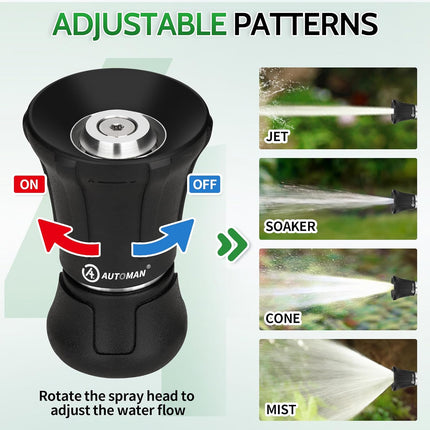 Garden Hose Nozzle Heavy Duty, Fireman Hose Nozzle, High Pressure Water Hose Sprayer Nozzle, Adjustable Spray Nozzles for Washing Car, Cleaning Ground, Watering Plants, Showing Pets.