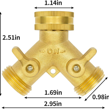 Hose Splitter 2 Way, Garden Hose Splitter, 100% Rustproof Brass Water Hose Splitter with Adjustable Flow Valves, Seamless Design & 2 Extra Rubber Washers - 3/4" Y Connector Hose Adapter..
