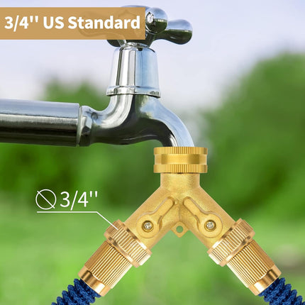 Hose Splitter 2 Way, Garden Hose Splitter, 100% Rustproof Brass Water Hose Splitter with Adjustable Flow Valves, Seamless Design & 2 Extra Rubber Washers - 3/4" Y Connector Hose Adapter..