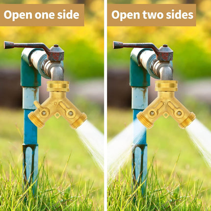 Hose Splitter 2 Way, Garden Hose Splitter, 100% Rustproof Brass Water Hose Splitter with Adjustable Flow Valves, Seamless Design & 2 Extra Rubber Washers - 3/4" Y Connector Hose Adapter..