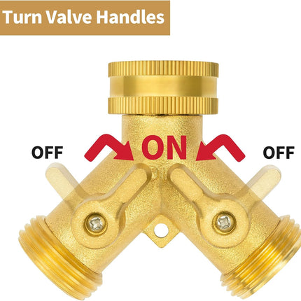 Hose Splitter 2 Way, Garden Hose Splitter, 100% Rustproof Brass Water Hose Splitter with Adjustable Flow Valves, Seamless Design & 2 Extra Rubber Washers - 3/4" Y Connector Hose Adapter..