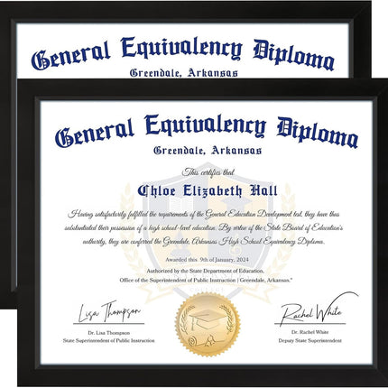 8.5x11 Diploma Frame, Black Picture Frame with Clear Plexiglass, 2 Pack Certificate Frame for Tabletop or Wall Display, 8.5x11 Document Frame, High School Diploma Frames.