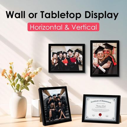 8.5x11 Diploma Frame, Black Picture Frame with Clear Plexiglass, 2 Pack Certificate Frame for Tabletop or Wall Display, 8.5x11 Document Frame, High School Diploma Frames.