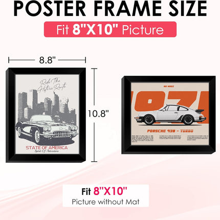 8x10 Picture Frame, Black Poster Frame with HD Plexiglass, Display Pictures 5x7 with Mat or 8x10 Without Mat, Photo Frames Collage for Tabletop or Wall Display, 2 Pack.
