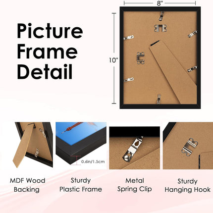 8x10 Picture Frame, Black Poster Frame with HD Plexiglass, Display Pictures 5x7 with Mat or 8x10 Without Mat, Photo Frames Collage for Tabletop or Wall Display, 2 Pack.
