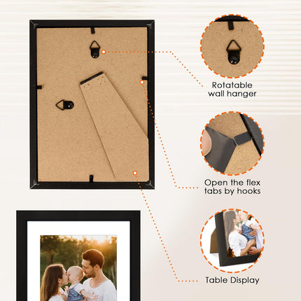 5x7 Picture Frame Set of 2 & 8x10 Picture Frame Set of 2, Photo Frame with HD Plexiglass, Display Pictures 5x7 with Mat or 8x10 Without Mat.