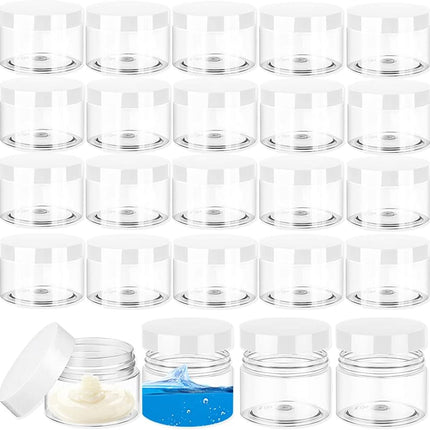 24 Pcs 1oz Plastic Cosmetic Jars,Round Leak Proof Clear Container with Lid,Wide-Mouth Refillable Small Storage Containers for Slime,Cosmetic,Lotion,Candy,Craft.
