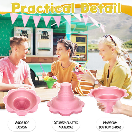 200 Pcs Colorful Snow Cone Cups with Spoon Straws,Flower Shaped Ice Cream Cup,Plastic Cone Snacks Cups for Summer Holiday,Party Trifle and Shaved Ice.
