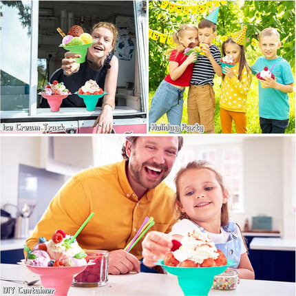 200 Pcs Colorful Snow Cone Cups with Spoon Straws,Flower Shaped Ice Cream Cup,Plastic Cone Snacks Cups for Summer Holiday,Party Trifle and Shaved Ice.
