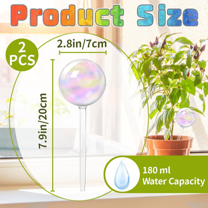 2 Pcs Iridescent Self Watering Globes,Rainbow Plant Watering Insert,Automatic Plant Waterer Glass Bulbs,Clear Glass Plant Water Globes for Indoor and Outdoor.
