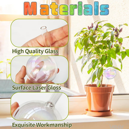 2 Pcs Iridescent Self Watering Globes,Rainbow Plant Watering Insert,Automatic Plant Waterer Glass Bulbs,Clear Glass Plant Water Globes for Indoor and Outdoor.