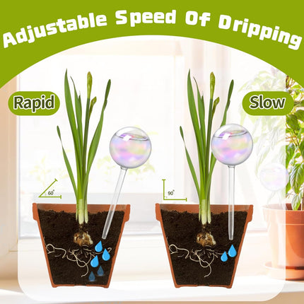 2 Pcs Iridescent Self Watering Globes,Rainbow Plant Watering Insert,Automatic Plant Waterer Glass Bulbs,Clear Glass Plant Water Globes for Indoor and Outdoor.