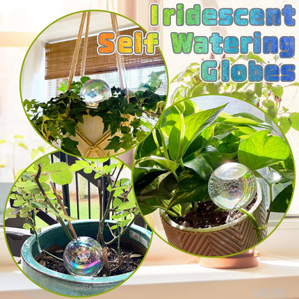 2 Pcs Iridescent Self Watering Globes,Rainbow Plant Watering Insert,Automatic Plant Waterer Glass Bulbs,Clear Glass Plant Water Globes for Indoor and Outdoor.