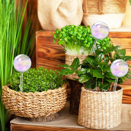 2 Pcs Iridescent Self Watering Globes,Rainbow Plant Watering Insert,Automatic Plant Waterer Glass Bulbs,Clear Glass Plant Water Globes for Indoor and Outdoor.