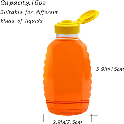 8 Pack 16oz Clear Plastic Honey Bottles,Refillable Food Grade Honey Container,Squeeze Honey Bottle With Leak Proof Flip-Top Caps for Storing and Dispensing.