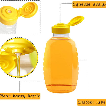 8 Pack 16oz Clear Plastic Honey Bottles,Refillable Food Grade Honey Container,Squeeze Honey Bottle With Leak Proof Flip-Top Caps for Storing and Dispensing.